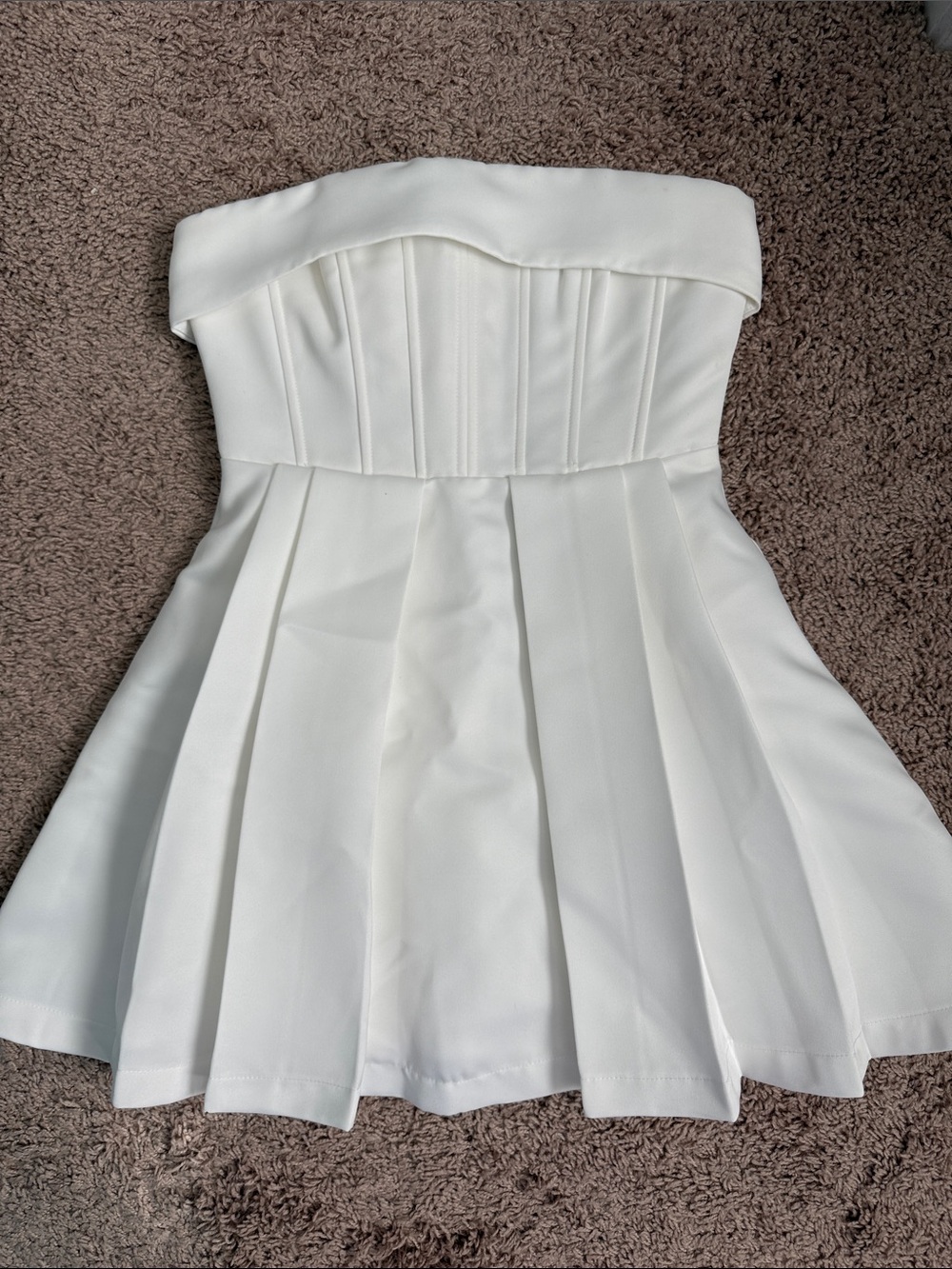Fashion Nova White Strapless Pleated Midi Dress